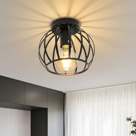 Plafonnier Vintage Industriel Luminaire Plafonnier E27 Rétro Cage Design Lampe Plafond Métal Cuisine Chambre Entrée Couloir Noir (1/5)