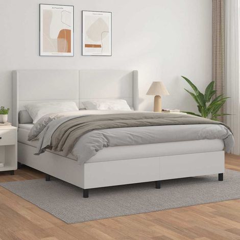 Cama box spring con colchón cuero sintético blanco 160x200 cm (1/5)