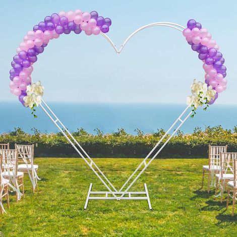 Arche de mariage en métal en forme de cœur - Blanc - Décoration pour fleurs, ballons - Stable - Montage facile - Pour mariage, anniversaire, studio photo (1/5)