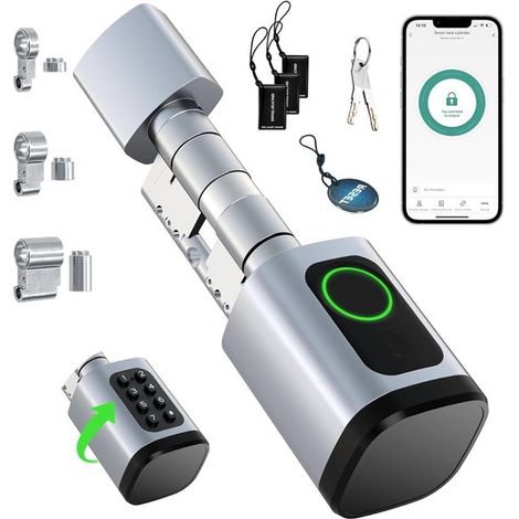 Intelligentes Türschloss – Fingerabdruckschloss – Sicherer Zugang – Verstellbarer Zylinder – 60–90 mm – Silber (1/5)