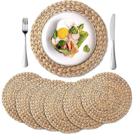 lot De 6 (35 Cm)-sets De Table En Jacinthe D'eau Tisss Naturel, Sets De Table Rond Tisss, Sets De Table En Paille Tresse (1/5)