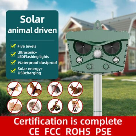 Répulsif à ultrasons pour chat, répulsif pour chien, répulsif pour oiseaux, pour jardins, champs, pépinières, IP45 (1/4)