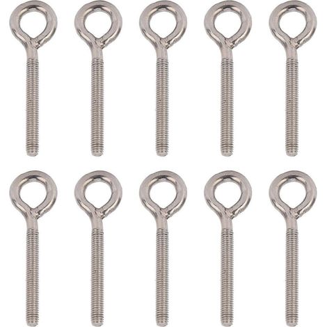 Lot de 10 boulons à œil de levage en acier inoxydable 304 argenté M6x73 avec crochets et vis pour fixation par écrou à œil (1/4)