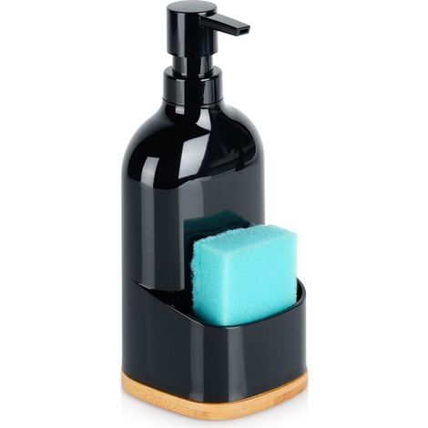 Distributeur de liquide vaisselle avec porte-éponge, noir, 500 ml- (1/5)