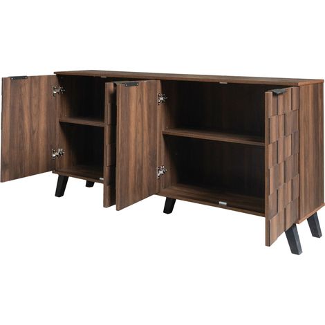 Buffet moderne en bois foncé avec 4 portes, 160,5 x 35,5 x 78 cm, pour salon, chambre et salle à manger (1/5)