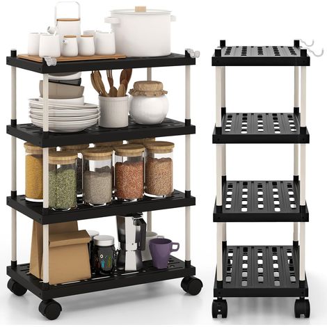 COSTWAY Carrito de Almacenamiento de 4 Niveles, Organizador de Cocina Estrecho con Ruedas Bloqueables, Ganchos Laterales, Carrito Utilitario Deslizante para la Cocina, Oficina y Apartamentos Pequeños (1/5)