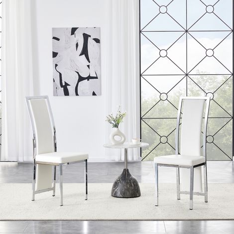 Facile à Entretenir Lot de 2 Chaises Salle à Manger Assise Rembourrée 6cm Dossier Haut Ergonomique Métal Argenté Blanc (1/5)
