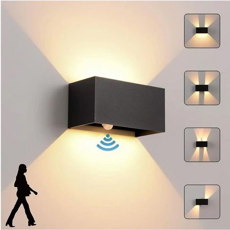 Applique Murale intérieur/Extérieur avec Détecteur de Mouvement,LED 24W Moderne Luminaire Murale,Éclairage Mural Etanche IP65 3000K blanc chaud,Appliques Murales avec Angle de Faisceau Réglable,Noir-B (1/5)