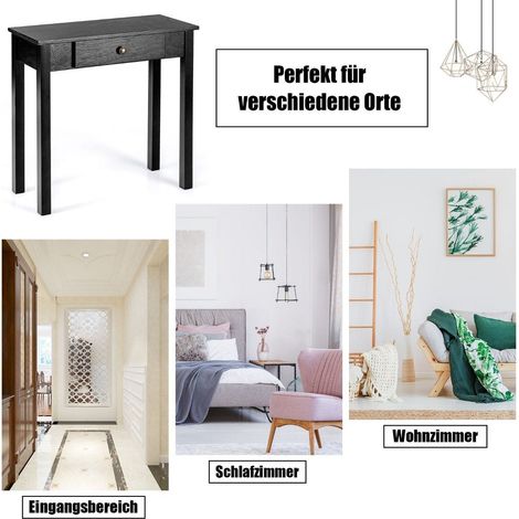 Mesa consola con cajon mesa de entrada mesa auxiliar industrial estrecha de madera 71 x 30 x 71 cm negro
