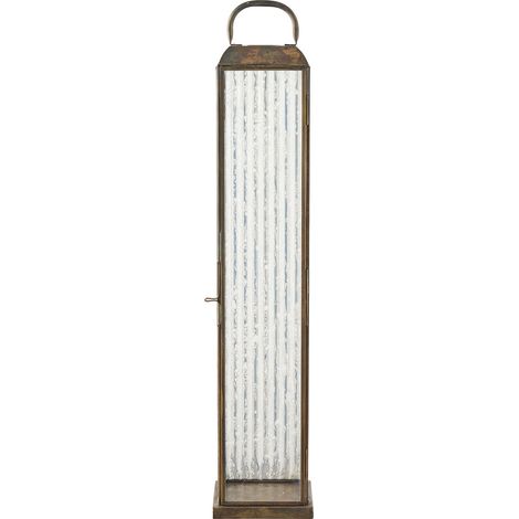 Lanterna alta Herslev in vetro e metallo effetto ottone antico 12x12x60 cm