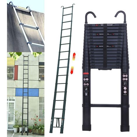 6,2m Teleskopleiter Klappleiter Alu Mehrzweckleiter mit 2 Haken, 15 Sprossen, rutschfest Verlängerungsleiter, Anlegeleiter Aluminium Leiter Haushaltsleiter für Outdoor & Indoor, 150kg Tragkraft