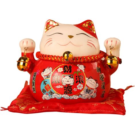 Tirelire Chat Porte-Bonheur, 11,4 cm (4,5 pouces), exquise et ravissante, porte-bonheur et bonheur, tirelire chat porte-bonheur en céramique, décoration de table, rouge (1/5)