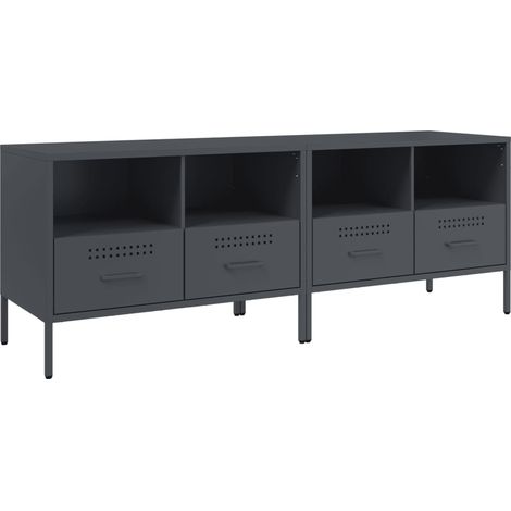 Mueble multimedia para TV estantería para televisión buffet para televisión comedor salón dormitorio 2 piezas antracita 68 x 39 x 50,5 cm acero antracita 020028570