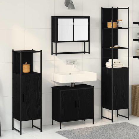 4-teiliges Badezimmermöbel Set Schwarz Eiche Holzwerkstoff vidaXL276067 (1/5)