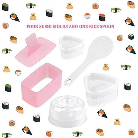A set of pink and clear PP sushi rice ball molds for babies and children includes: 1 (1/5)