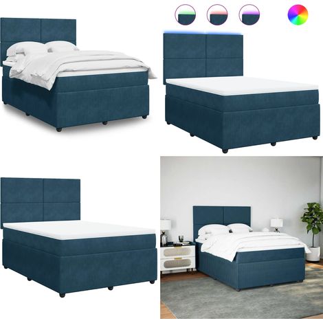 Giroletto a Molle con Materasso Blu 140x190 cm in Velluto - Materasso a molle insacchettate - Letto con luci LED