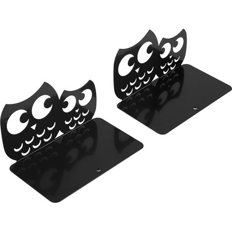 Lot de 2 serre-livres en métal en forme de hibou, cadre noir, pour élèves, décoration de table pour la maison ou l'école (1/5)