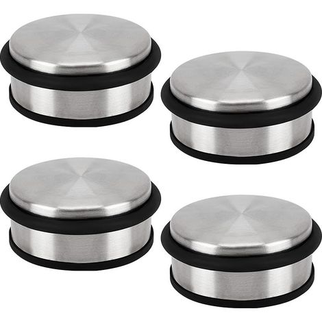 (Lot de 4) Bloc Porte Sol en Acier Inoxydable Chromé - 10cmx1,20 kg Stop Antidérapant et Résistant avec Anneaux Protecteurs Caoutchouc Pour Portes Maison, École & Bureau Silver (1/5)