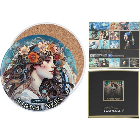 Carmani, posavasos de cerámica para taza/vaso. Inspirado en las pinturas de Alphonse Mucha. (1/4)