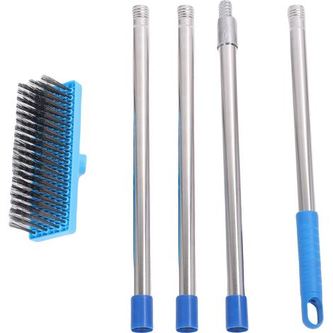 Brosse de nettoyage dure de 20 cm, manche télescopique, balai à récurer en fil d'acier pour l'élimination de la crasse et de la mousse, terrasse extérieure, jardin, garage, 160 cm