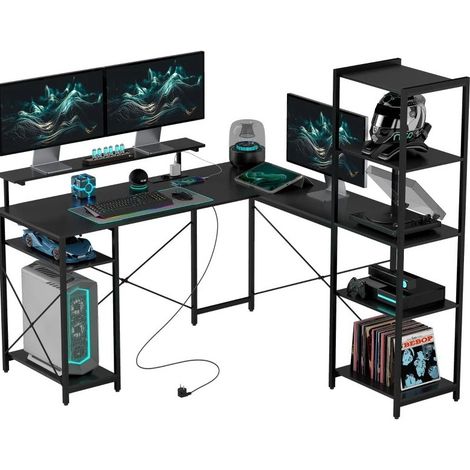 Escritorio en L 137 x 140 x 139,5 cm con 6 estantes y soporte monitor MODENUIT (1/5)