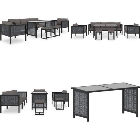 Salon de jardin 8 pcs avec coussins Résine tressée Anthracite - Salon De Jardin - Mobilier De Jardin - Ensemble De Salon - Canapé Extérieur - Chaise Longue - Home & Living