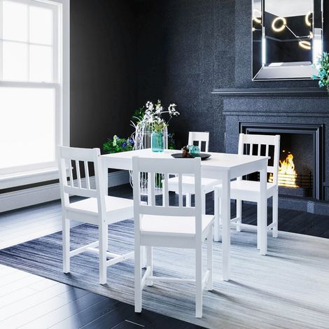 ELEGANT Dining Table and 4 Chairs Nature Kitchen Living Room Furniture, Solid Pine Wood Dining Room set White (1/5)