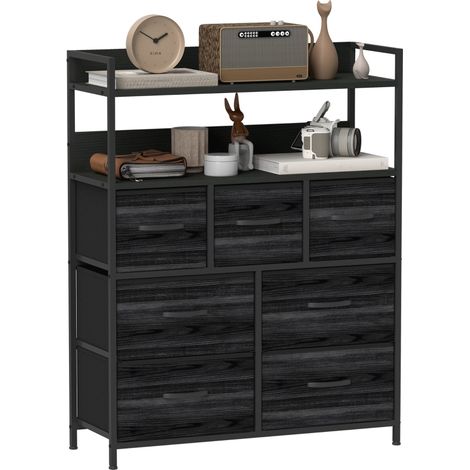 Rustic Chest of Seven Fabric Drawers - Black