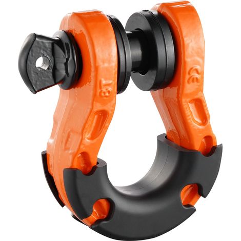 Anneau d'élingue D 3/4", lot de 2, acier allié, résistance 30T, axe fileté 7/8", avec isolateurs et rondelles, pour remorquage tout-terrain, orange. (1/5)