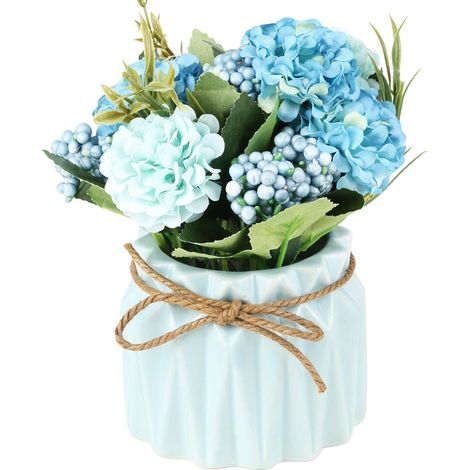 Hydrangea Artificielle - Bouquet Mini en Soie et Fleurs Séchées - Vase Céramique Inclus - Décoration Intérieure - 1 Pièce (1/5)
