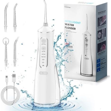 (Bianco) Idropulsore dentale senza fili da 300 ml - 5 ugelli - 4 modalità (1/4)