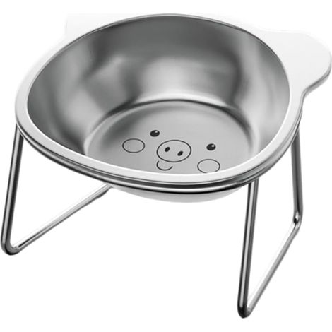 Gamelle pour chat en acier inoxydable avec support en métal, gamelle pour nourriture et eau pour chats, chatons, chiots (cochon) (1/5)