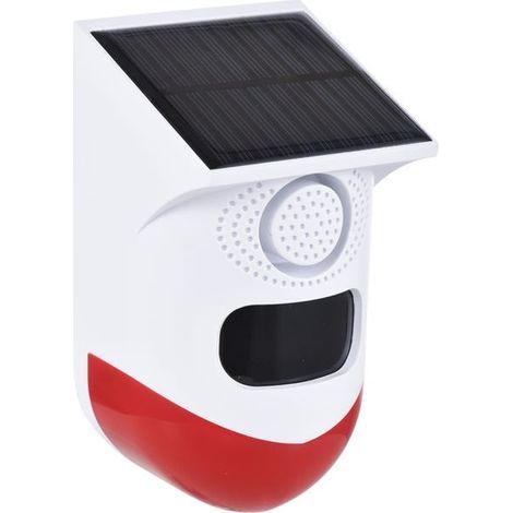 Outdoor solar motion detector alarm, equipped with a powerful 120 dB alarm and an LED strobe light. (1/5)