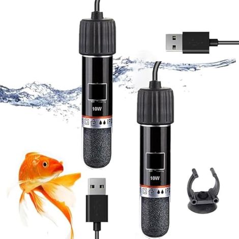 2 x unités de chauffage USB pour aquarium, mini-tige chauffante de 10 W avec thermostat, pour petits aquariums d'eau douce et d'eau de mer. (1/5)