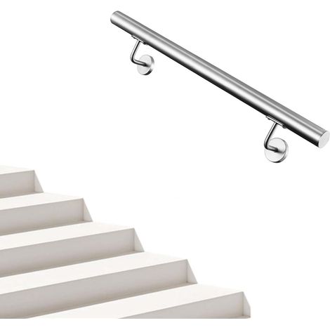 AICA Pasamanos de acero inoxidable 304 cepillado, 120 cm con 2 Soportes, Interior y Exterior