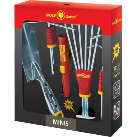 Wolf-Garten – Mini-set d'outils de jardin 5 pièces – Truelle, cultivateur, balai, houe double – Pour petits travaux sur balcons et patios