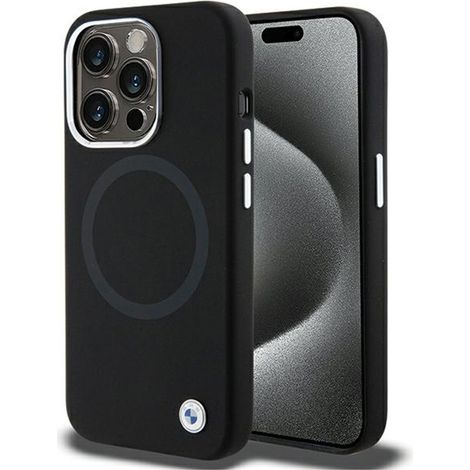Coque BMW Signature en silicone liquide MagSafe pour iPhone 15 Pro (noire) (1/5)