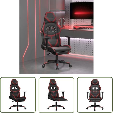 The Living Store Gaming-Stuhl mit Massage & Fußstütze Schwarz Weinrot Kunstleder - Gaming Stuhl - Gamer Chair - Bürostuhle - Schreibtischstuhl - Ergonomischer Stuhl (1/5)