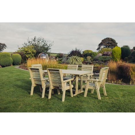 Clover 6 Seater Rectangular Table Set with 6 Chair - Pressure Treated Timber - Partially Assembled