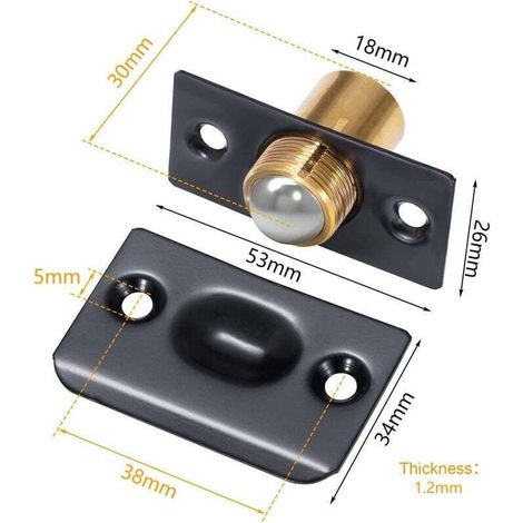 Chiusura a sfera, chiusura a rullo per porte di mobili, chiusura incassata in acciaio inossidabile per ante di armadi, regolabile, 4 pezzi (1/3)