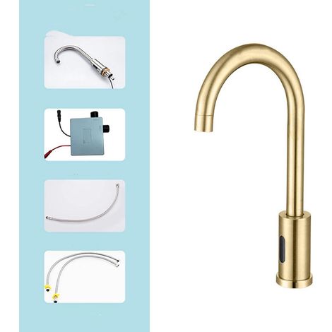 Capteur de robinet : Robinet de Salle de bain Capteur Infrarouge Pour Salle de Bain - Robinet de salle de bain automatique avec boîtier de commande - Mélangeur de température, Or (1/5)