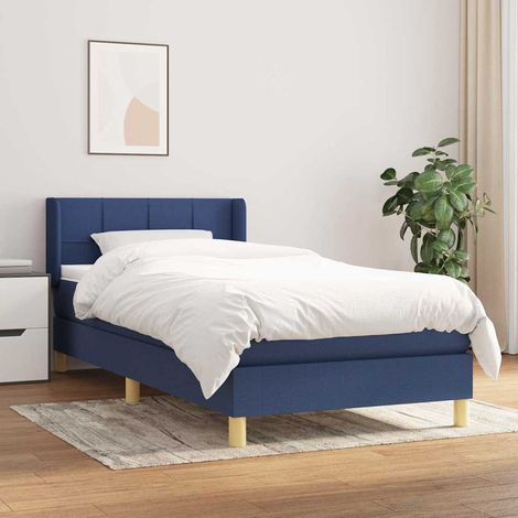 Cama box spring con colchón tela azul 80x200 cm (1/5)