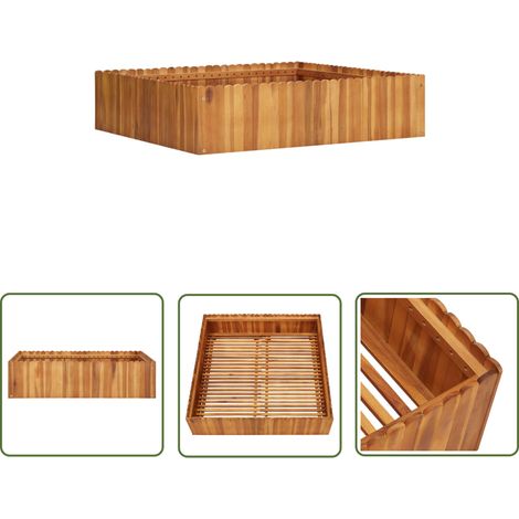 The Living Store Lit surélevé de jardin 100x100x25 cm Bois massif d'acacia - Jardinière En Bois - Pot De Fleurs Extérieur - Bac À Plantation - Lit Surélevé - Acacia (1/5)