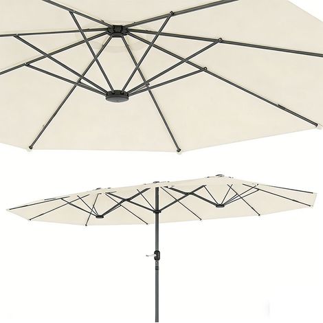 2er-Set  doppelsonnenschirm 436 x 260 cm, UV Schutz Stahl Sonnenschirm mit Handkurbel, oval Balkonschirm Strandschirm windfest stabil Marktschirm Kurbelschirm für Strand Balkon Garten, Beige