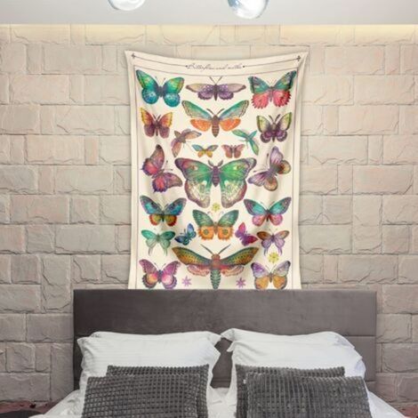 130x150cm Bohemian Butterfly Mandala Wall Hanging Tapestry for Nature Decorations Bedspread Cover for Home Living Room Bedroom Dorm Decor (A) (1/4)