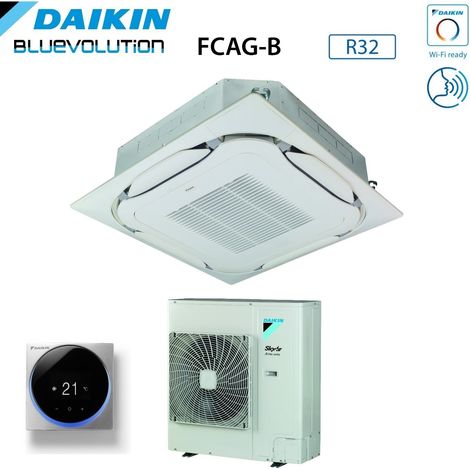 Daikin Bluevolution Kassetten-Klimagerät Round Flow 36000 BTU FCAG100B + AZAS100MV1 R-32 Wi-Fi Optional Mit Standardgitter Inklusive R-32, Kabelgebundene Steuerung Madoka Silber BRC1H52S