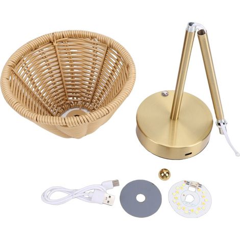 Lampe de table de style bohème en rotin tissé alimenté par USB pour le soin des yeux, pour la lecture dans la chambre à coucher (1/5)