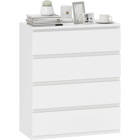 Kommode mit 4 Schubladen, elegantes Aufbewahrungsmöbel fürs Schlafzimmer, Innenbereich, 80 x 39 x 95 cm, weiße Spanplatte
