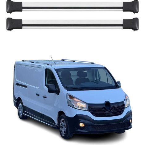 OMAC Barres de toit en aluminium pour Renault Trafic III 2014-2026 – TÜV / DIN 75302:2019 – Charge max 75 kg – 2 barres Argent