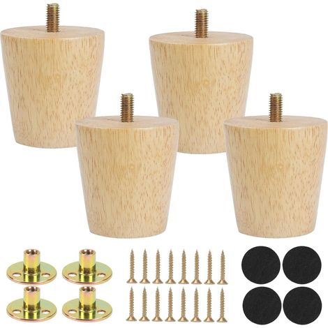 4 Pièces Pieds de Meuble en Bois Massif 6CM Pieds en Bois (1/5)